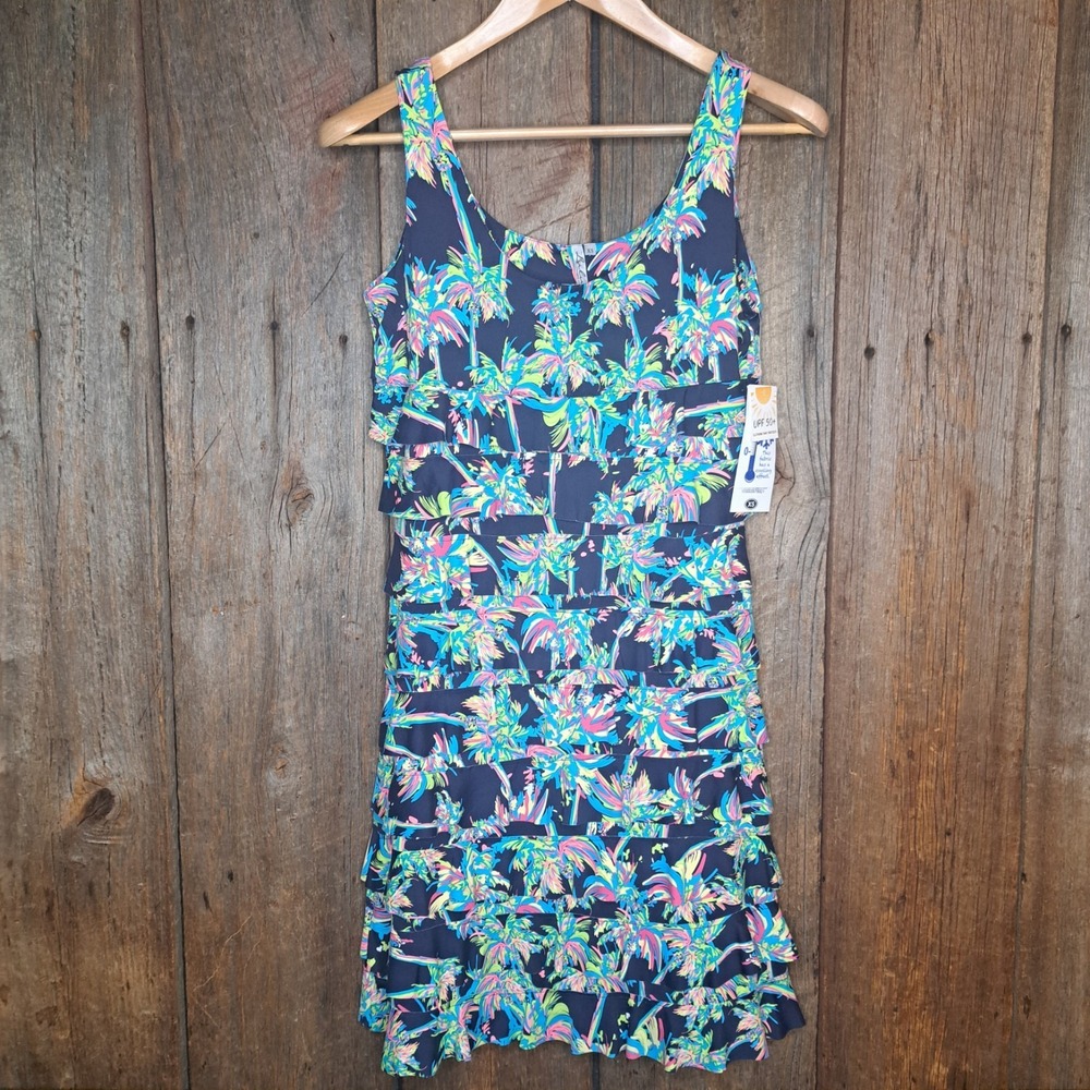 Tropical Resortwear Lulu B Sleeveless Cha Cha Dress Tiered Ruffle XS UPF 50+